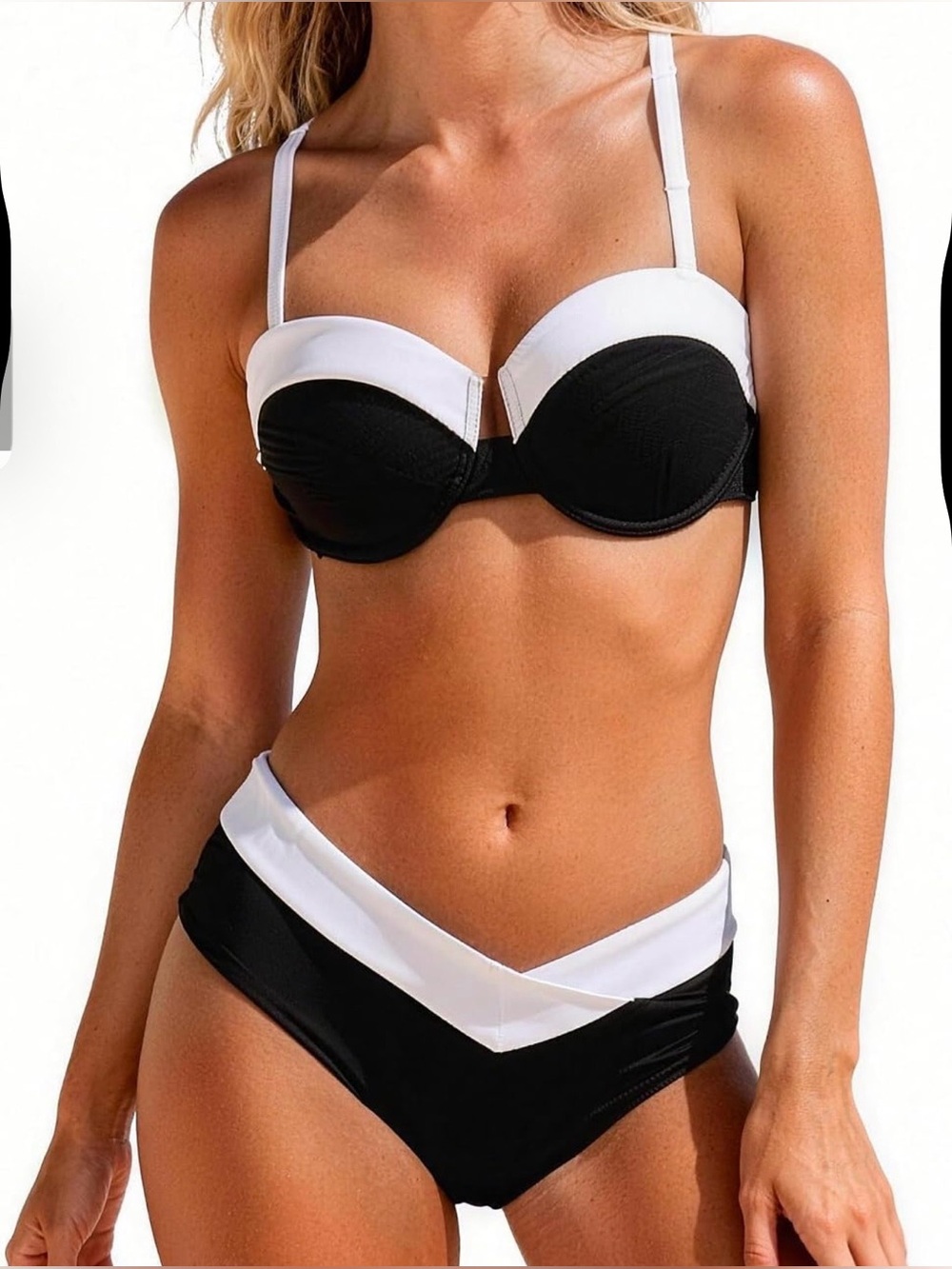 Women's Black and White Two-Piece Bikini Swimsuit (Size S)